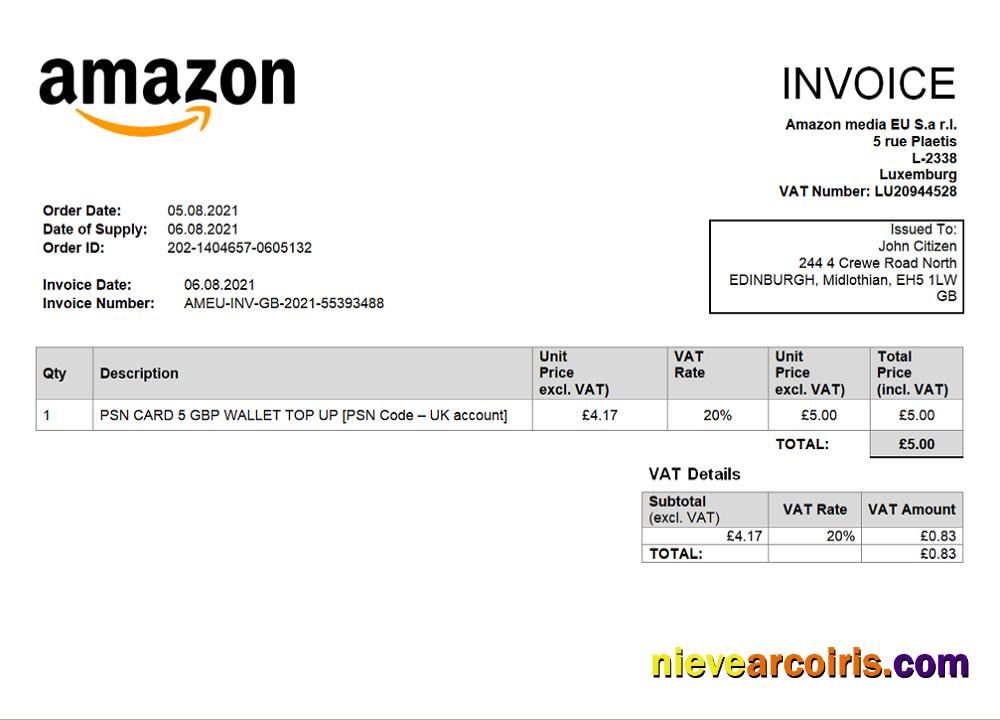United Kingdom Amazon American multinational technology company invoice